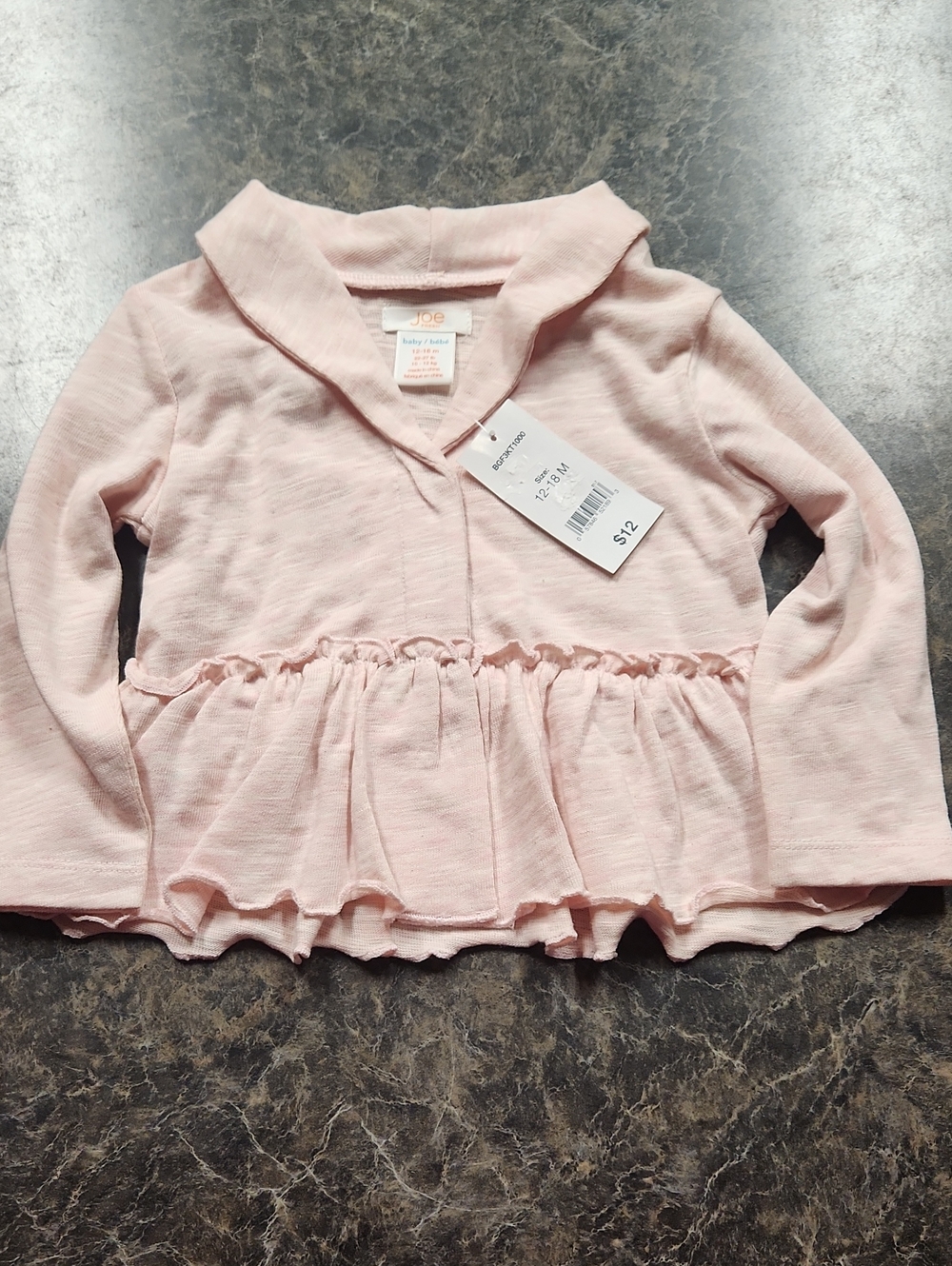 Joe Fresh Light Pink Long-Sleeve Ruffle Peplum Top